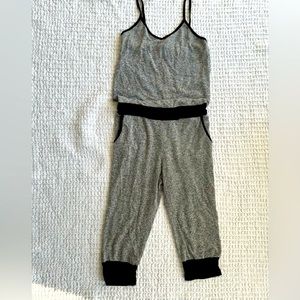 Gray and black comfortable jump suit, elastic waist, size medium, Capri pant